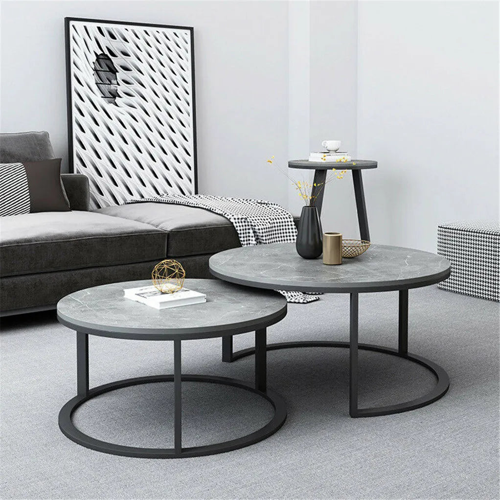 Modern Round Marble Nesting Coffee Table - Set of 2