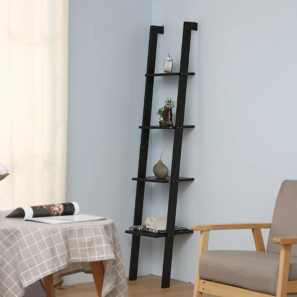 4-Tier Black Ladder Shelf: Stylish &amp; Space-Saving Storage Solution