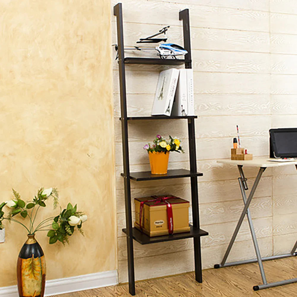 4-Tier Black Ladder Shelf: Stylish &amp; Space-Saving Storage Solution