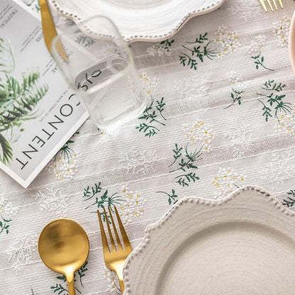 Oval Tablecloth | Floral White &amp; Golden Daisy with Tassels