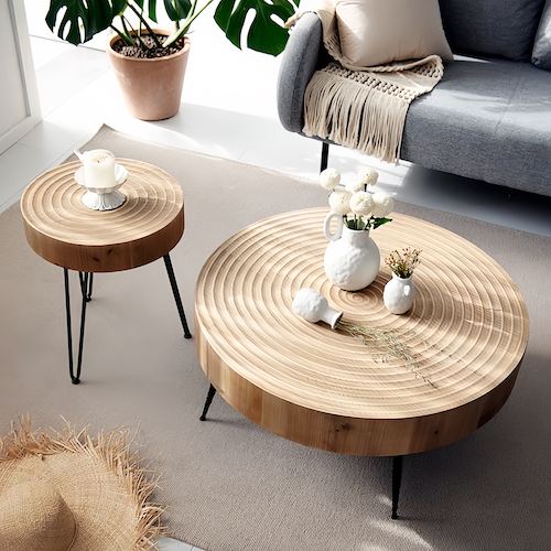 Round Pine Wood Coffee Table for Sale – Minimalist Design for Modern Living