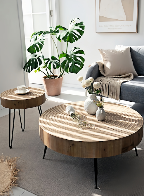 Round Pine Wood Coffee Table for Sale – Minimalist Design for Modern Living